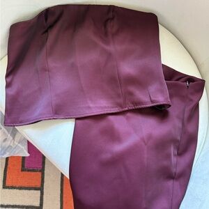Strapless Plum Satin Crop Top (NWT) and Skirt (EUC) Matching Set